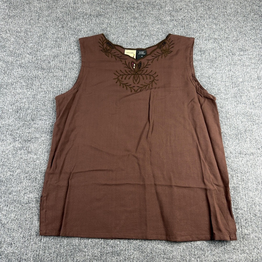 Original Anothony Tank Top Womens Medium Brown Embroidered V Neck Sleeveless‎